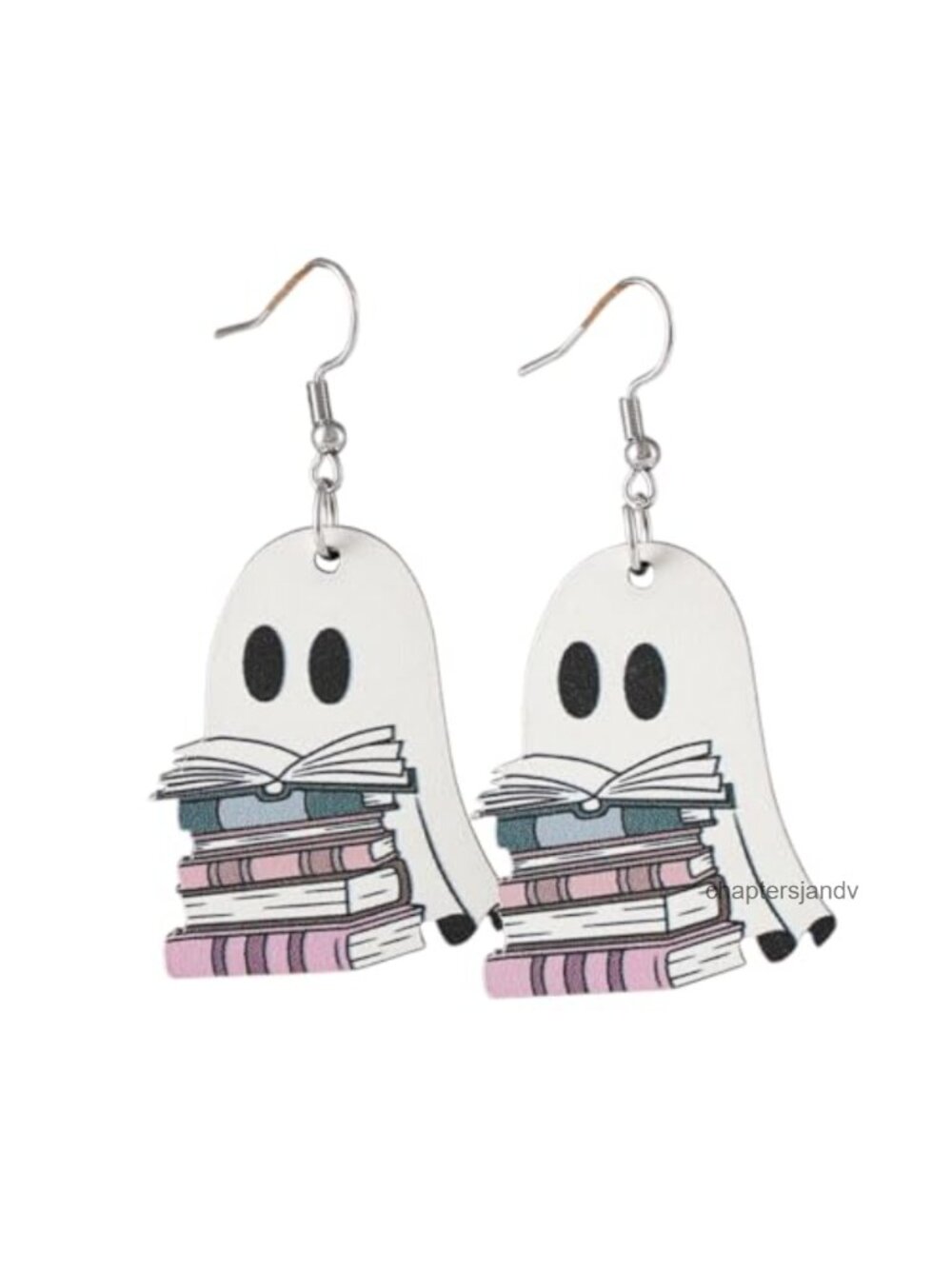 Wood Ghost Dangle Earrings with Cowboy Hat Reading Book